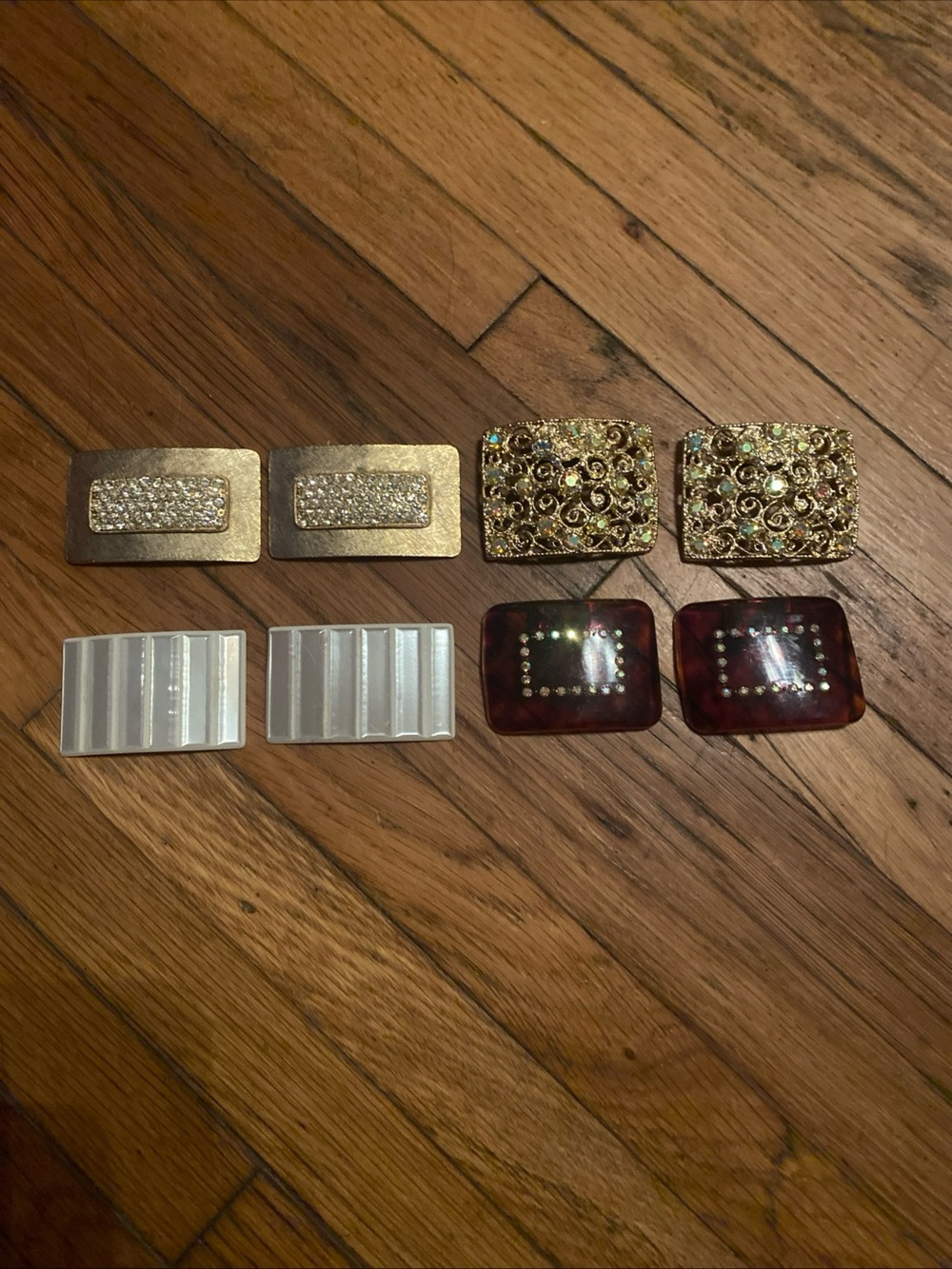 Lot of 4 Vintage Shoe Clips Filigree Rhinestone Tortoise Lucite Mid Century